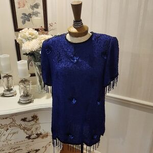 Vintage Jewel Queen Fully Beaded Y2K Stage Top S M